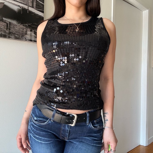 Y2K Black Sequin Glam Tank Top - Picture 3 of 4